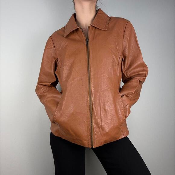 Brown leather jacket collared western detailing European vintage - Picture 4 of 8